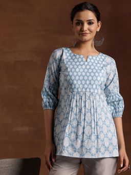 Libas - Women Floral Printed Blue Yoke Design Kurti