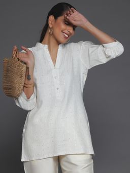 Libas - Off White Cotton Blend Sequined Kurti