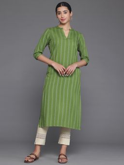 Libas - Green Stripes Woven Design Straight Viscose Rayon Kurta