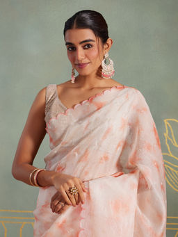 Likha - Pure Kota Tussar Silk Tie Dye Moti Work Embroidered Saree & Unstitched Blouse Likmpsbosar06