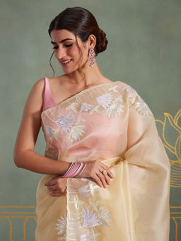 Likha - Pure Organza Silk Floral Lace & Scallop Border Saree & Unstitched Blouse Likmpsbosar14A