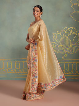 Likha - Traditional Tissue Silk Floral Embroidered Saree & Unstitched Blouse