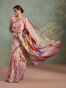 Likha - Traditional Pure Tussar Silk All Over Authentic Batik Print Saree & Unstitched Blouse