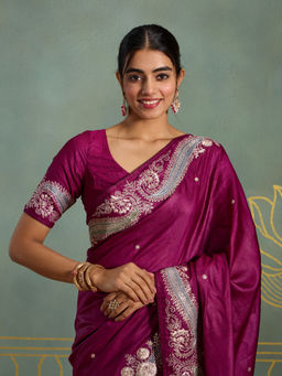 Likha - Traditional Pure Tussar Silk Hand Pita & Applique Work Saree with Unstitched Blouse