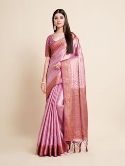 Mimosa - Women Traditional Narayani Kanjivaram Art Silk Pink Saree with Unstitched Blouse