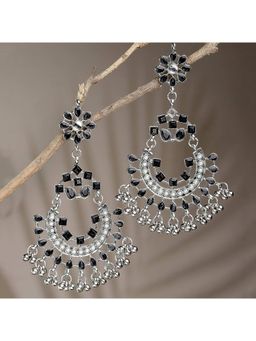 Karatcart - Oxidised Silver and Black Kundan Studded Chandbali Earrings for Women