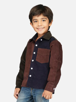 Avokiddos - Boys Brown Colorblocked Corduroy Shirt