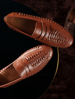 Monkstory - Men Interwoven Slip Ons Burnish Tan Loafers