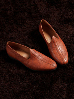 Monkstory - Men Festive Floral Mojaris Tan