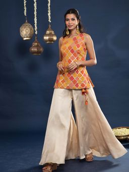 Gajra Gang - Bandhej Multi Colour Peplum Top And Palazzo (Set of 2)