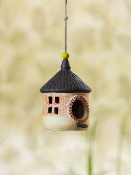 ExclusiveLane - Village Cottage Handmade and Hand Painted Bird House In Terracotta (4 Inches)