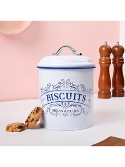Voncasa - Iron White Biscuits Jar Cylindrical Glossy Biscuit jar