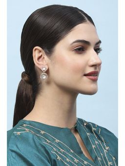 Biba - Womens White Kundan Festive Drop Earrings
