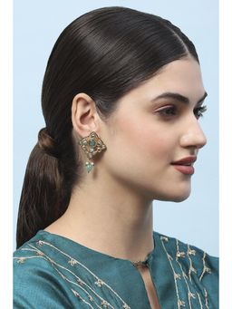 Biba - Womens Green Kundan Festive Drop Earrings