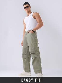 The Souled Store - Parachute Thyme Men Cargo Jeans