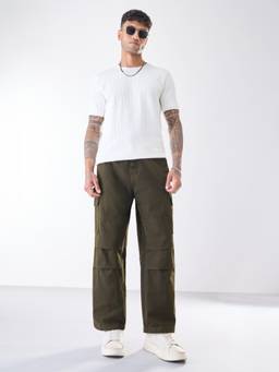 The Souled Store - Denim Dusty Olive Men Baggy Fit Jeans