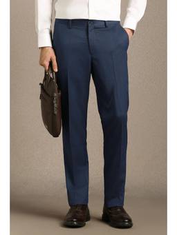 Louis Philippe - Men Navy Slim Fit Textured Flat Front Formal Trousers