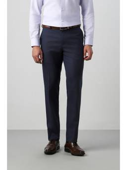 Peter England - Men Navy Blue Textured Trousers