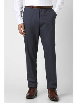 Peter England - Men Navy Blue Textured Trousers