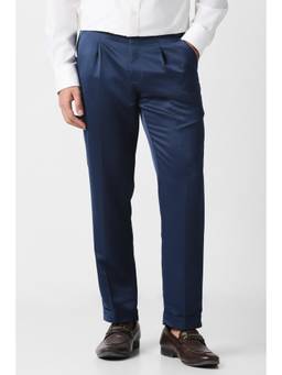 Van Heusen - Men Navy Blue Solid Slim Fit Trousers