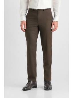 Van Heusen - Men Brown Textured Regular Fit Trousers