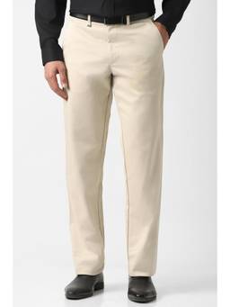 Van Heusen - Men Beige Solid Regular Fit Trousers