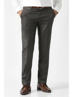 Van Heusen - Men Grey Solid Slim Fit Trousers