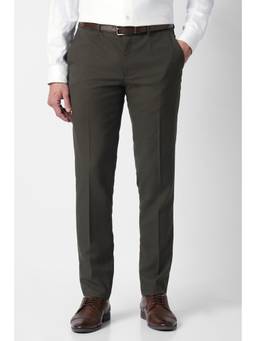Van Heusen - Men Olive Solid Ultra Slim Fit Trousers