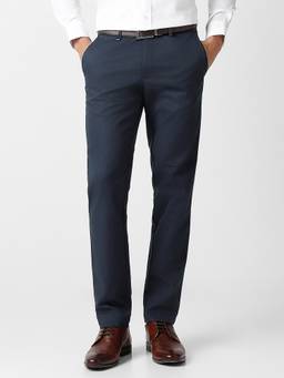 Van Heusen - Men Navy Blue Solid Slim Fit Trousers