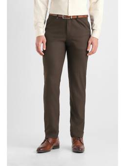 Van Heusen - Men Brown Textured Slim Fit Trousers
