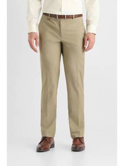Van Heusen - Men Beige Solid Slim Fit Trousers