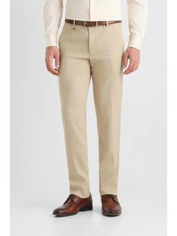 Van Heusen - Men Cream Textured Slim Fit Trousers