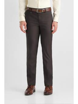 Van Heusen - Men Brown Textured Slim Fit Trousers