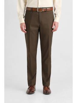 Van Heusen - Men Brown Solid Slim Fit Trousers