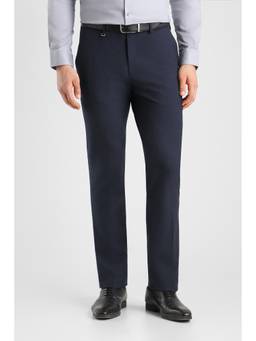 Van Heusen - Men Navy Blue Check Slim Fit Trousers