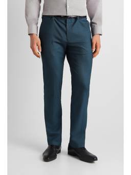 Van Heusen - Men Teal Textured Slim Fit Trousers