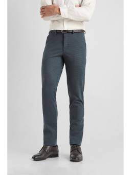 Van Heusen - Men Teal Textured Ultra Slim Fit Trousers