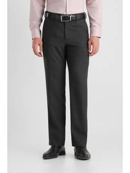 Van Heusen - Men Grey Textured Custom Fit Trousers