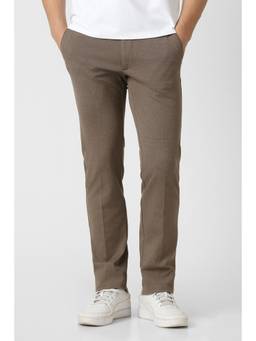 Van Heusen - Men Brown Textured Slim Fit Trousers