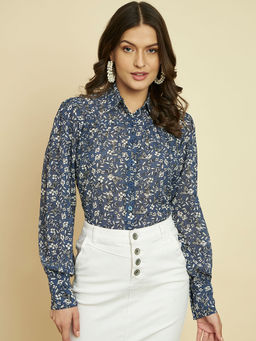 Trend Arrest - Blue Floral Printed Shirt