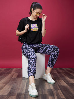 Globus - Women Lavender Camo Printed Mid-Rise Regular Fit Casual Cargo