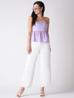 Globus - Women White Frayed Wide Leg Jeans