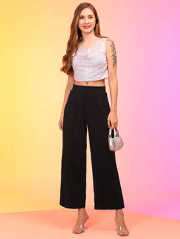 Globus - Women Black Pleated High-Rise Straight Fit Wide Leg Trouser