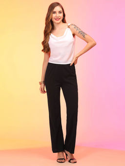 Globus - Women Black Stretchable High-Rise Flat Front Bootcut Trousers
