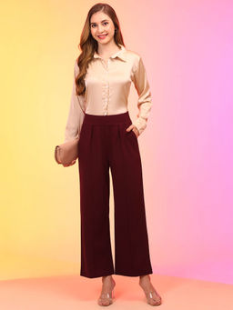 Globus - Women Maroon Straight Fit Wide Leg Trousers