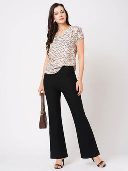 Globus - Women Black Stretchable Mid-Rise Woven Slim Fit Workwear Trousers