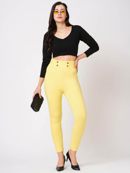 Globus - Women Lime Yellow Stretchable Mid-Rise Pintuck Waist Skinny Fit Workwear Trouser