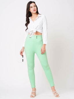 Globus - Women Mint Green Stretchable Mid-Rise Pintuck Waist Skinny Fit Workwear Trouser