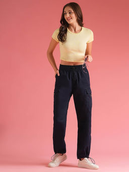 Globus - Women Navy Loose Fit Mid-Rise Cargo Trousers