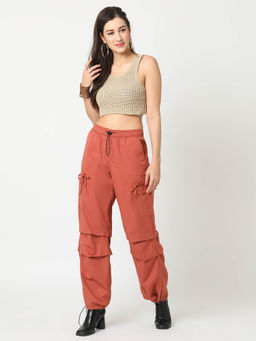 Globus - Women Rust Washed Relaxed Straight Leg Cargo With Adjustable Toggles Hem